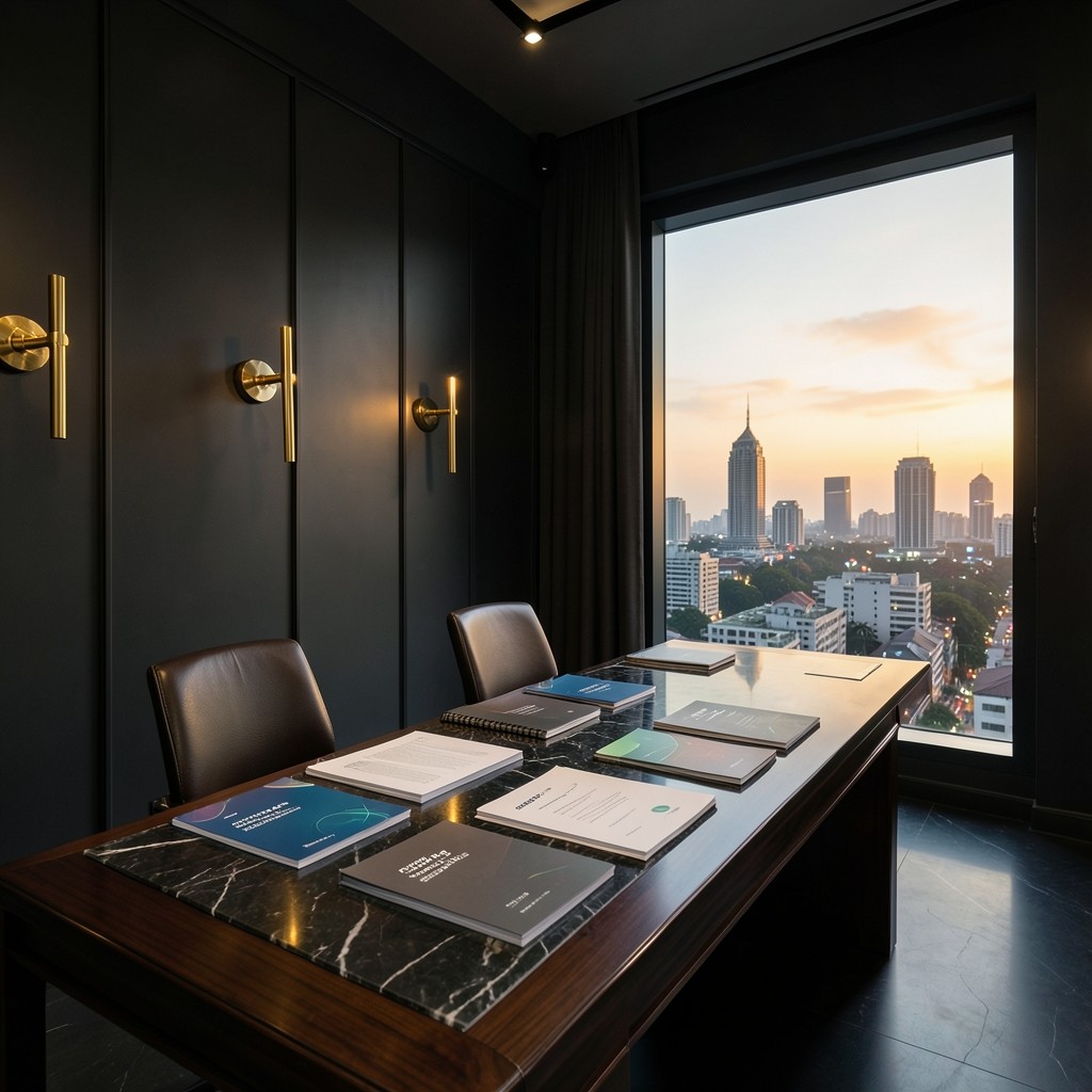 Quiet Bangkok studio with printed energy packs under warm low light